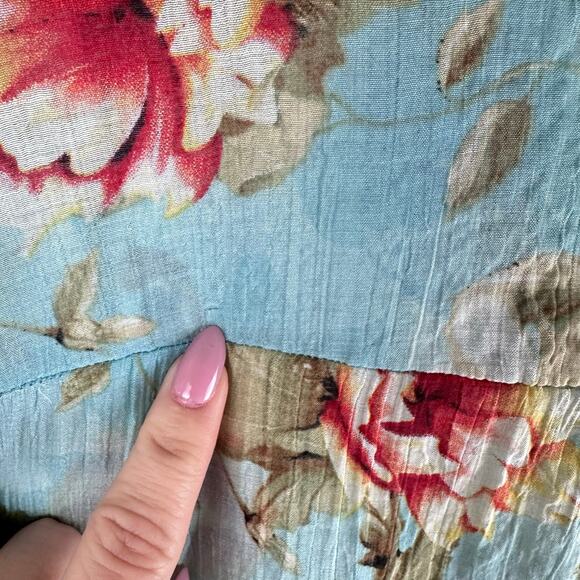Umgee Floral Tunic Size Medium Blue Pink Sheer Blouse Button Up Beach Boho - Picture 11 of 11